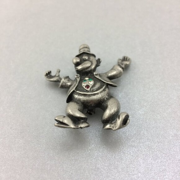 Vintage Silvetone Pewter Metal Clown Brooch Pin with Rhinestones - Picture 3 of 10